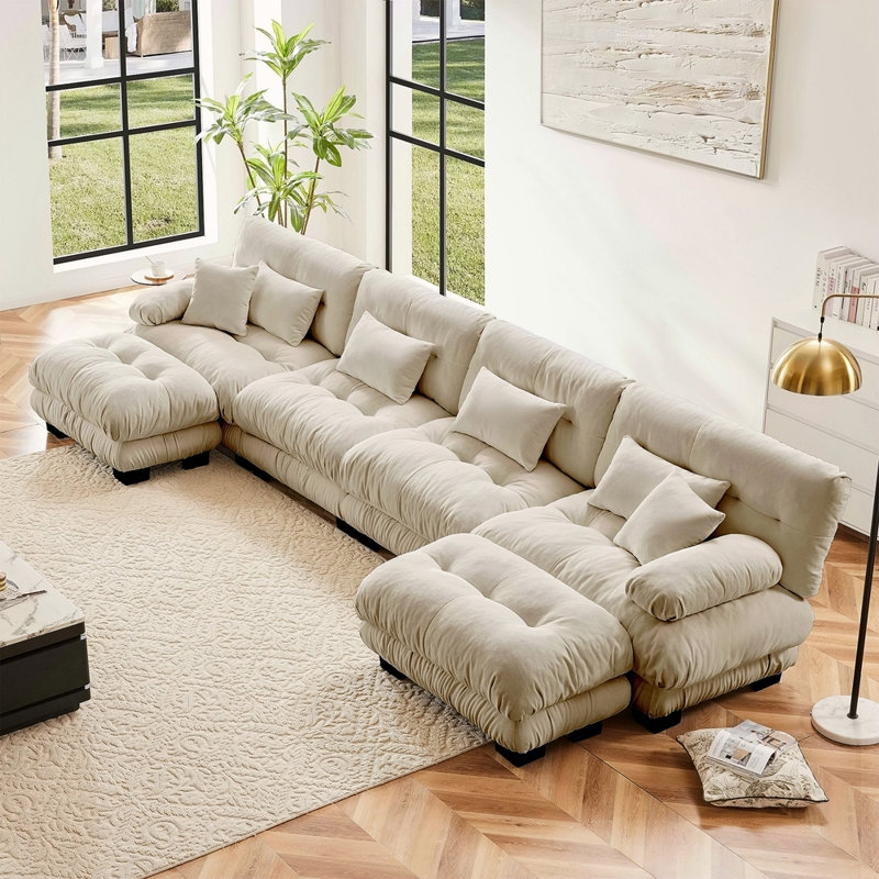 Canapé modulaire à combinaison libre, canapé en forme de U pour le salon, canapé confortable à 4 places avec 2 repose-pieds, chenille