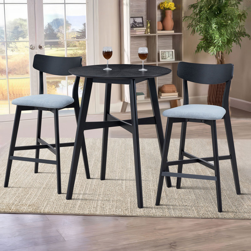 3 Pieces Round Counter Height Pub Table Set with 2 Bar Chairs, Black