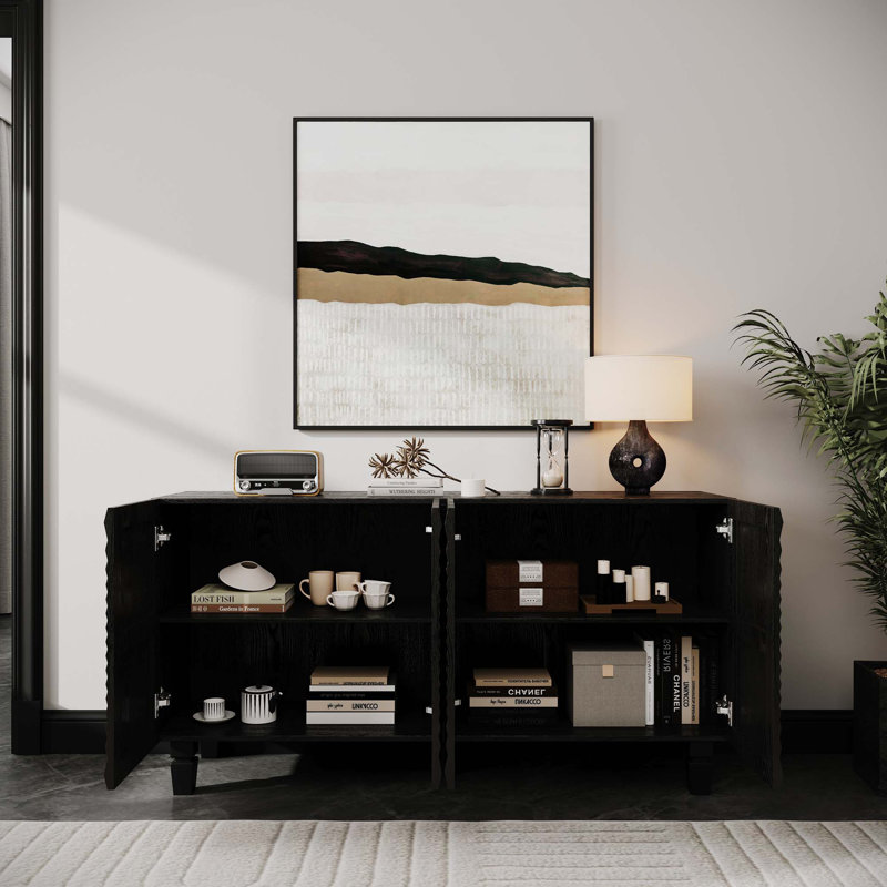 Buffet Modern avec portes rayonnantes et base en bois massif