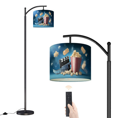 Arc Floor Lamp with Adjustable Lampshade Cinema blue 3d realistic objects popcorn tape Standing Lamp 3 Color Temperatures Dimmable Tall Pole Lamp with Foot Switch for Bedroom