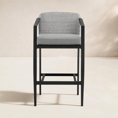 Abalone Outdoor Patio Barstool in Aluminum and Wicker with Grey Cushions by Joss & Main