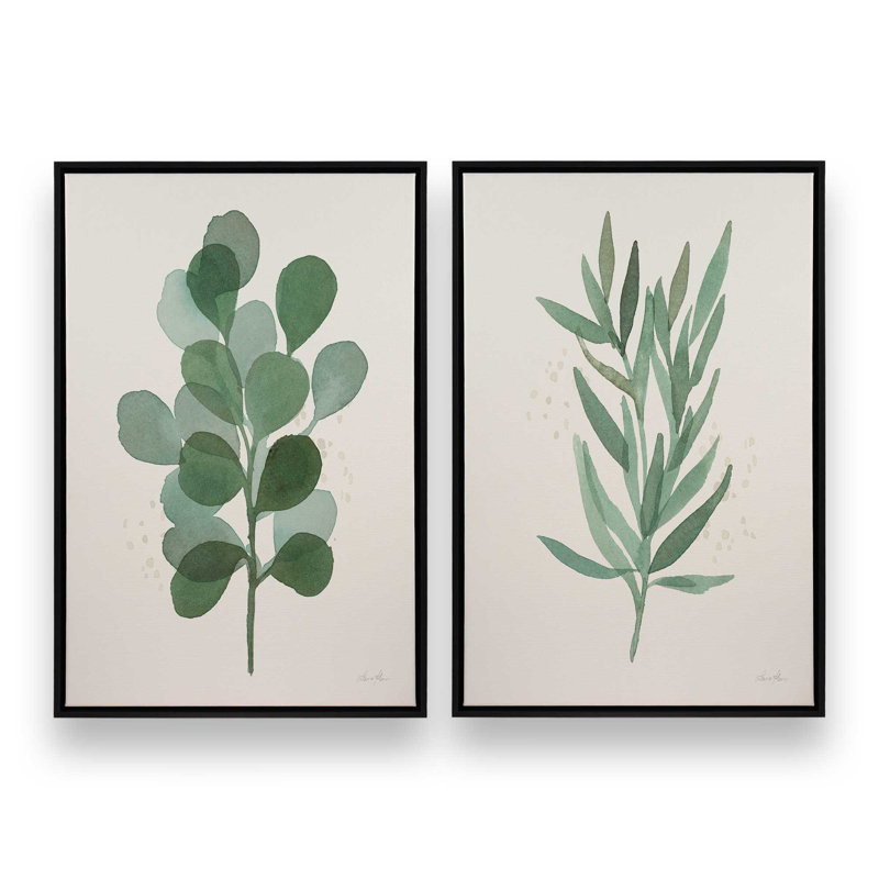 Ensemble d'impressions Green Leaf, Cadre flottant noir satiné, H 19 po x l 26 po