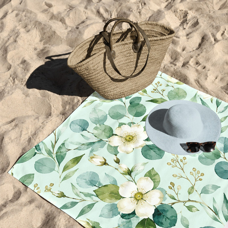 1 serviette de plage aquarelle florale, imprimé botanique en microfibre à séchage rapide pour la natation, le voyage, le camping, à l'extérieur