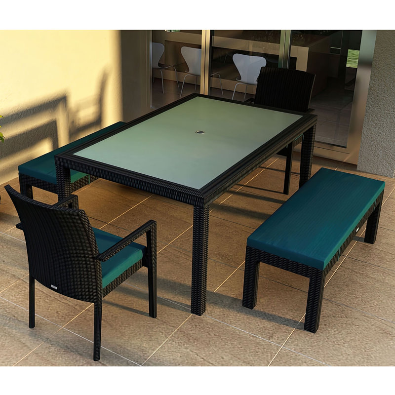 Ensemble repas 5 pièces avec coussins Subrern, Tissage uni palette paon Sunbrella®