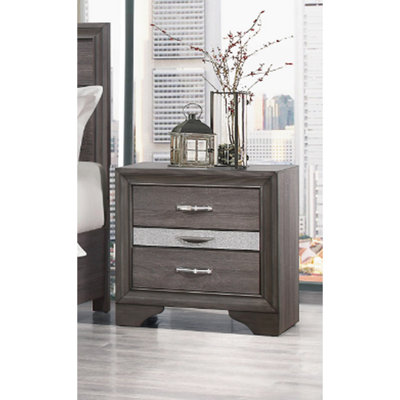 Table de chevet grise avec 3 grands tiroirs - Design moderne pour la chambre à coucher Sparkle