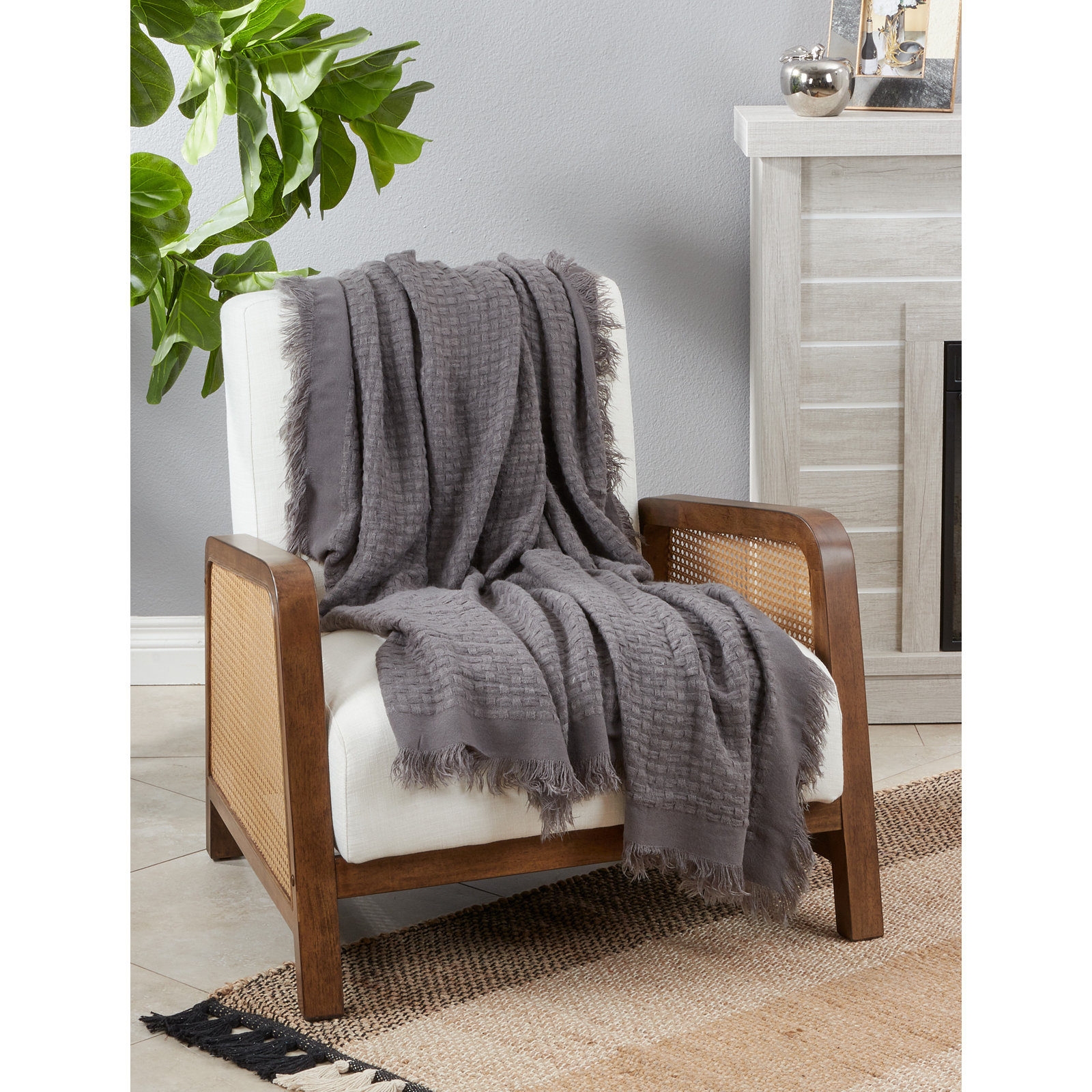 Sevan Collection Hand Woven Throw Blanket, Slate