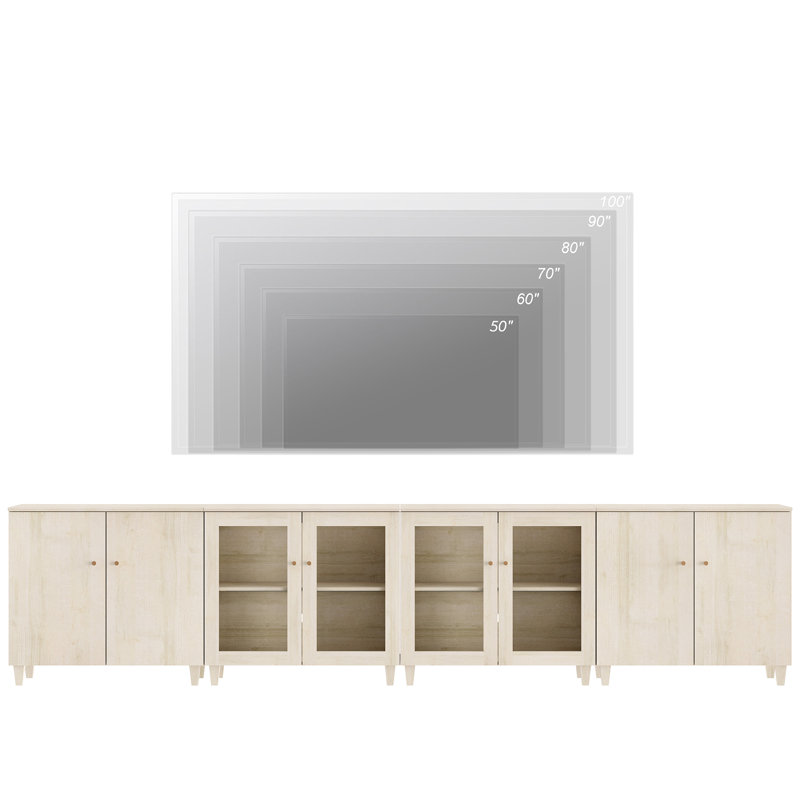 Buffet 8 portes avec tablettes réglables et gestion des câbles pour la salle à manger de cuisine, largeur de 142 pouces