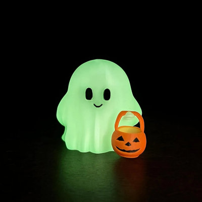 Figurines de fantôme d'Halloween fluorescentes transportant des citrouilles, mini statue de table fantasmagorique imprimée en 3D pour la décoration des Fêtes, bibliothèque, terrasse, chambre à coucher, table de maison intérieure