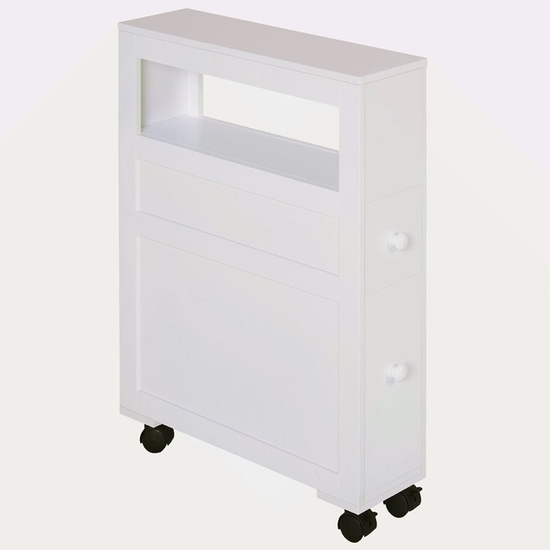Armoire de rangement roulante étroite en bois 6,25 po x 20,5 po x 28,25 po, Blanc