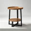 Table d'appoint ronde industrielle avec finition en bois de cerisier, table de bout moderne pour salon, chambre à coucher, table de chevet avec structure en métal robuste et rebord surélevé