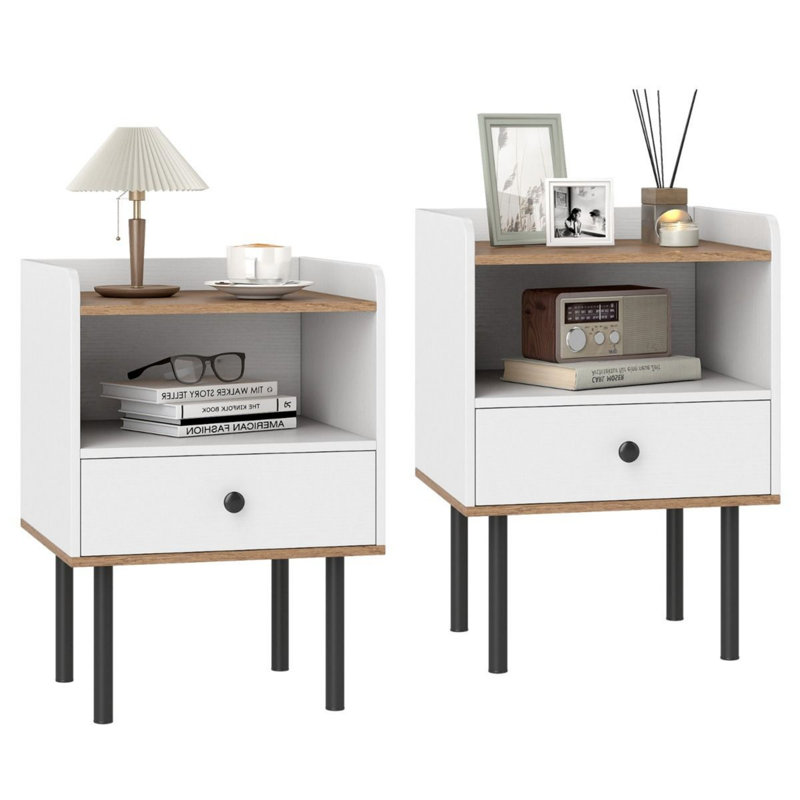 41cm W Metal Bedside Table, White