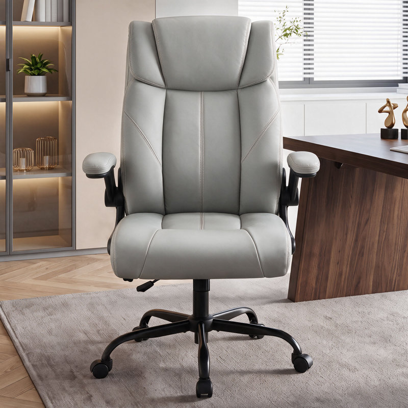 Fauteuil de bureau ergonomique en cuir avec accoudoirs relevables, Gris