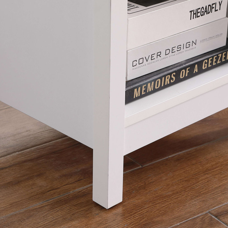 3-Tier Bedside Table with Storage Drawer and Open Shelves, White