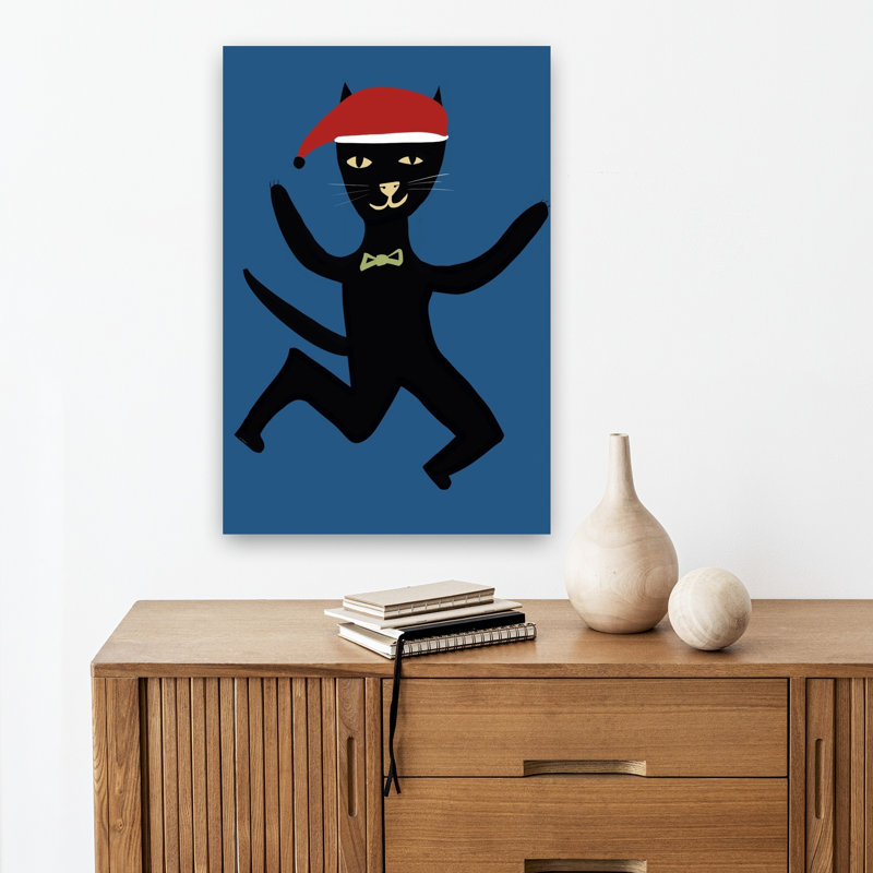 Dancing Christmas Cat Playful Contemporary Cat Wall Art Print 1 Piece Wrapped Canvas Wall Art, 45.72cm H x 30.48cm W