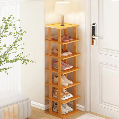 7-Tier Modern Vertical Bamboo Shoe Rack, Slim Space-Saving Shoe Organizer for Small Spaces, Entryway, Closet, Corner, Garage & Bedroom