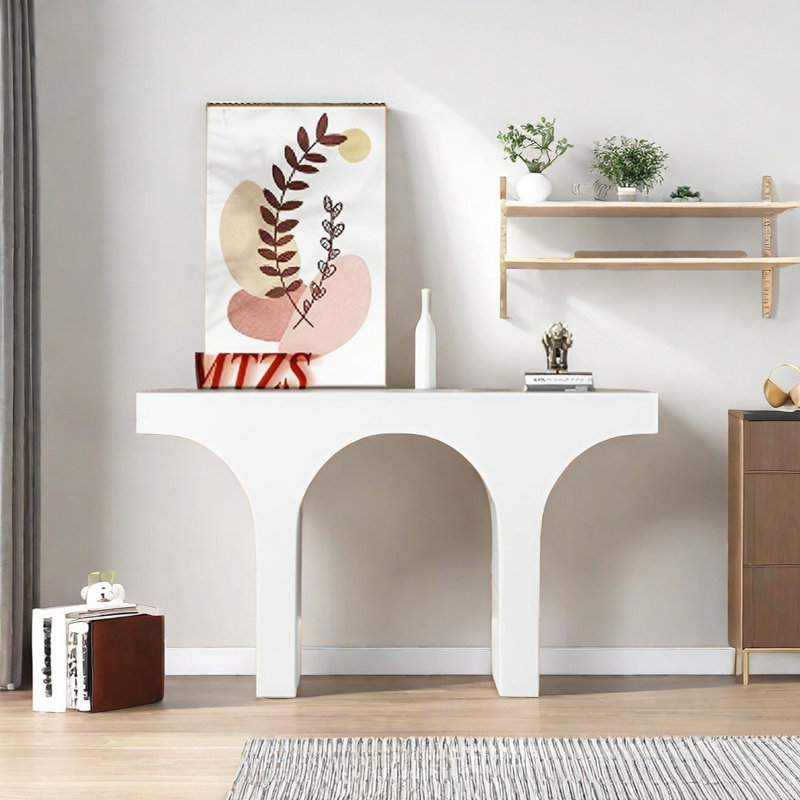 Modern Minimalist Console Table, 33.46" H x 55.12" W x 13.78" D, White