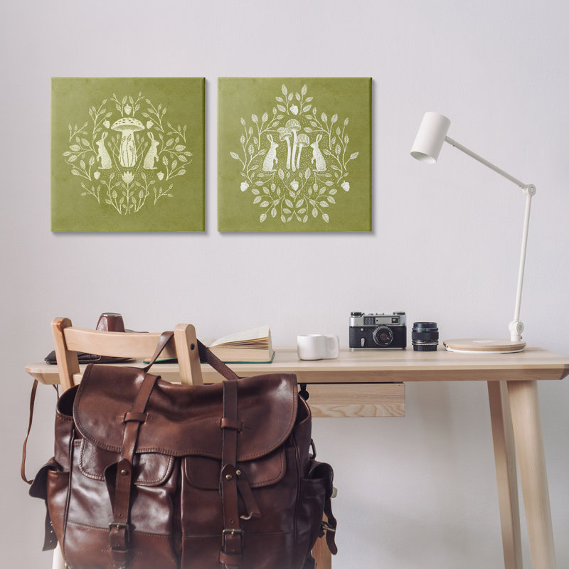  Boho Bunnies & Mushroom, ensemble de 2 reproductions d'art sur toile par Katie O'Shea, H 17 po x l 17 po