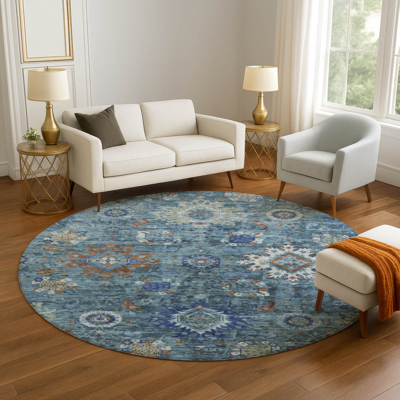 Machine Washable Mayfield AMF1927 Global Rug, Round 8'