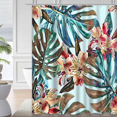 Green Waterproof Shower Curtain,Shower Curtains for Bathroom with 12 Hooks