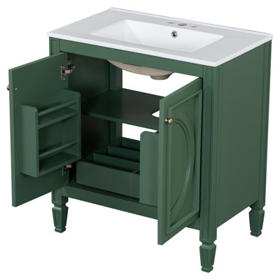 Ensemble de meuble-lavabo avec lavabo double, lavabo en céramique, portes à fermeture en douceur avec tablette, tiroir de rangement