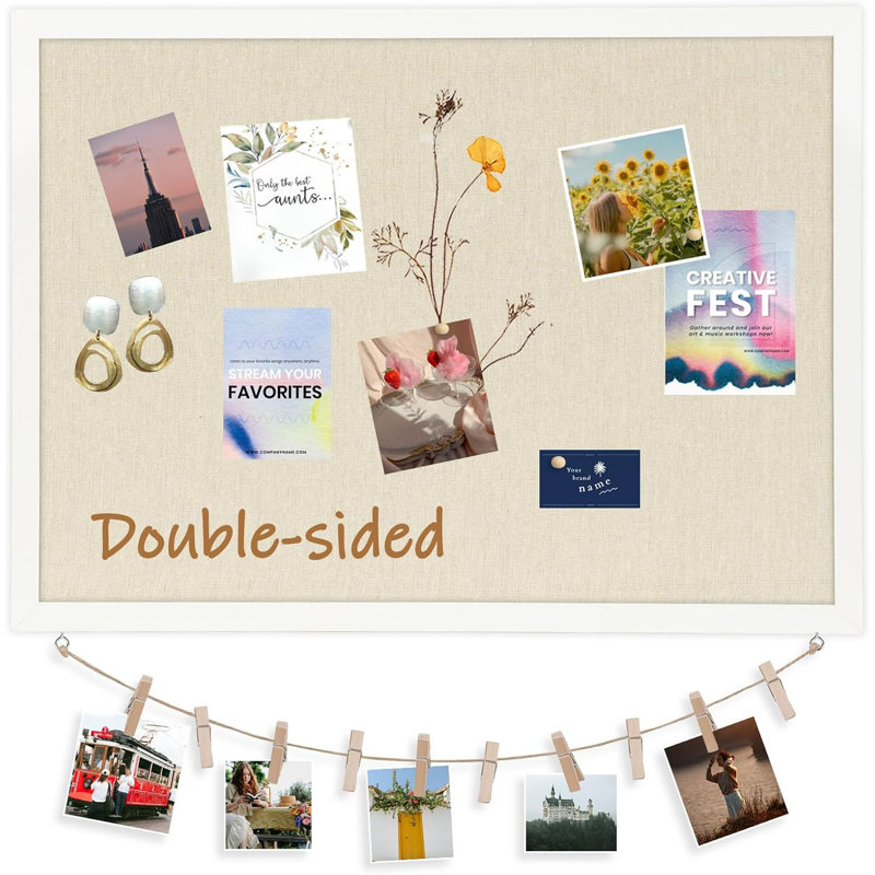 24"x18" Framed Double-Sided Linen Cork Pin Board