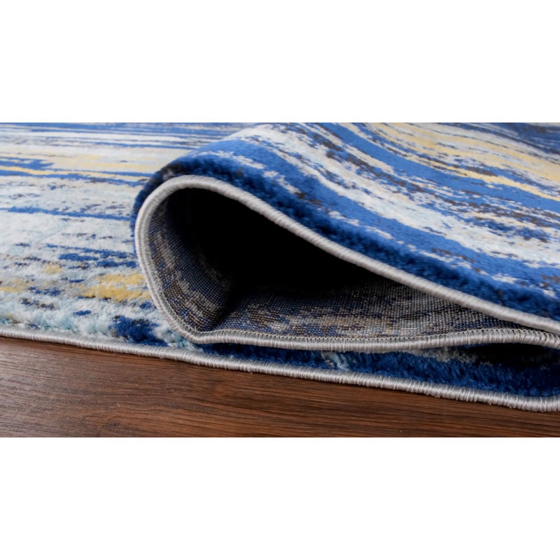 Laguna Blue and Yellow Abstract Synthetic Round Rug