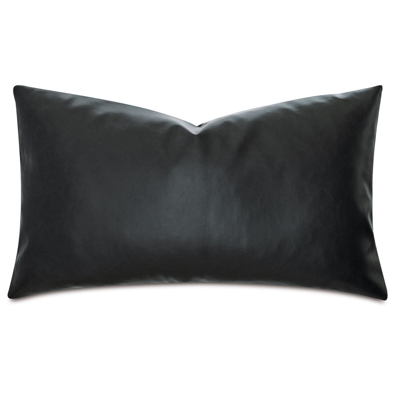 Coussin décoratif en cuir Nevin, Encre, H 15 po x l 26 po