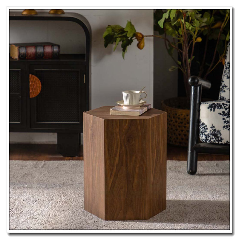 Table basse hexagonale avec finition grain de bois noyer, Noyer