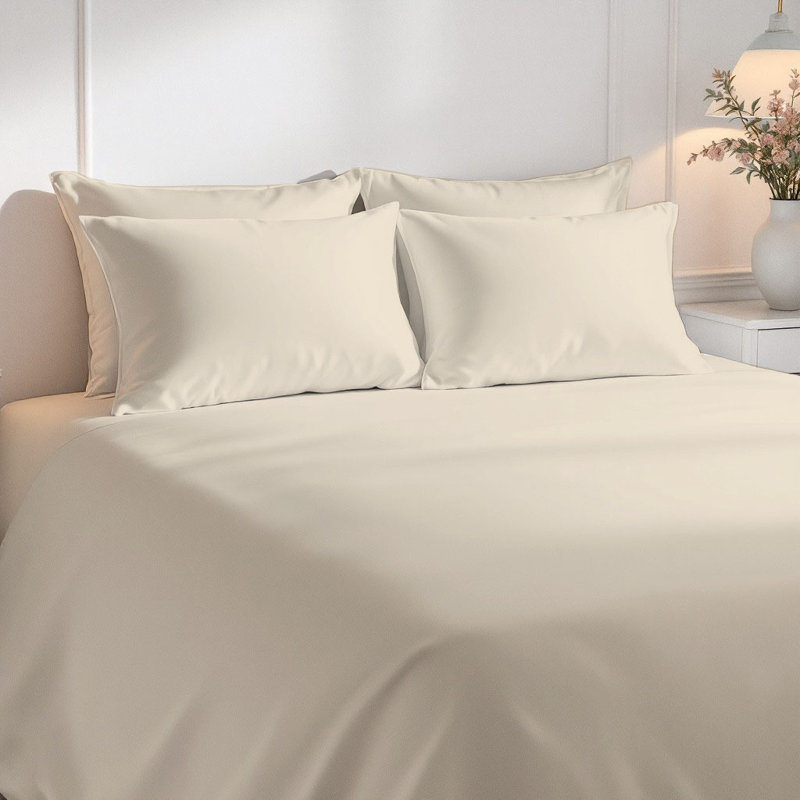Ensemble de draps luxueux en microfibre de qualité supérieure, Crème, Ensemble de draps pour lit simple avec deux taies 
