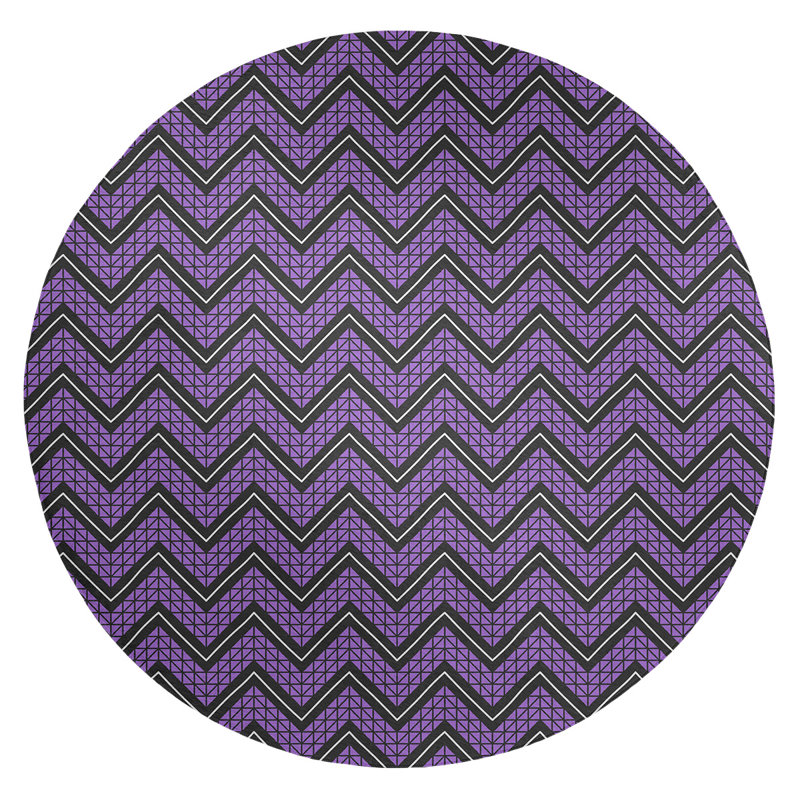 Tapis mauve/noir à chevron tiré à la main, Rond 5 pi