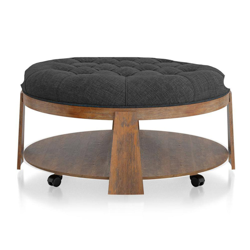 Brenai Upholstered Ottoman, Dark Gray 