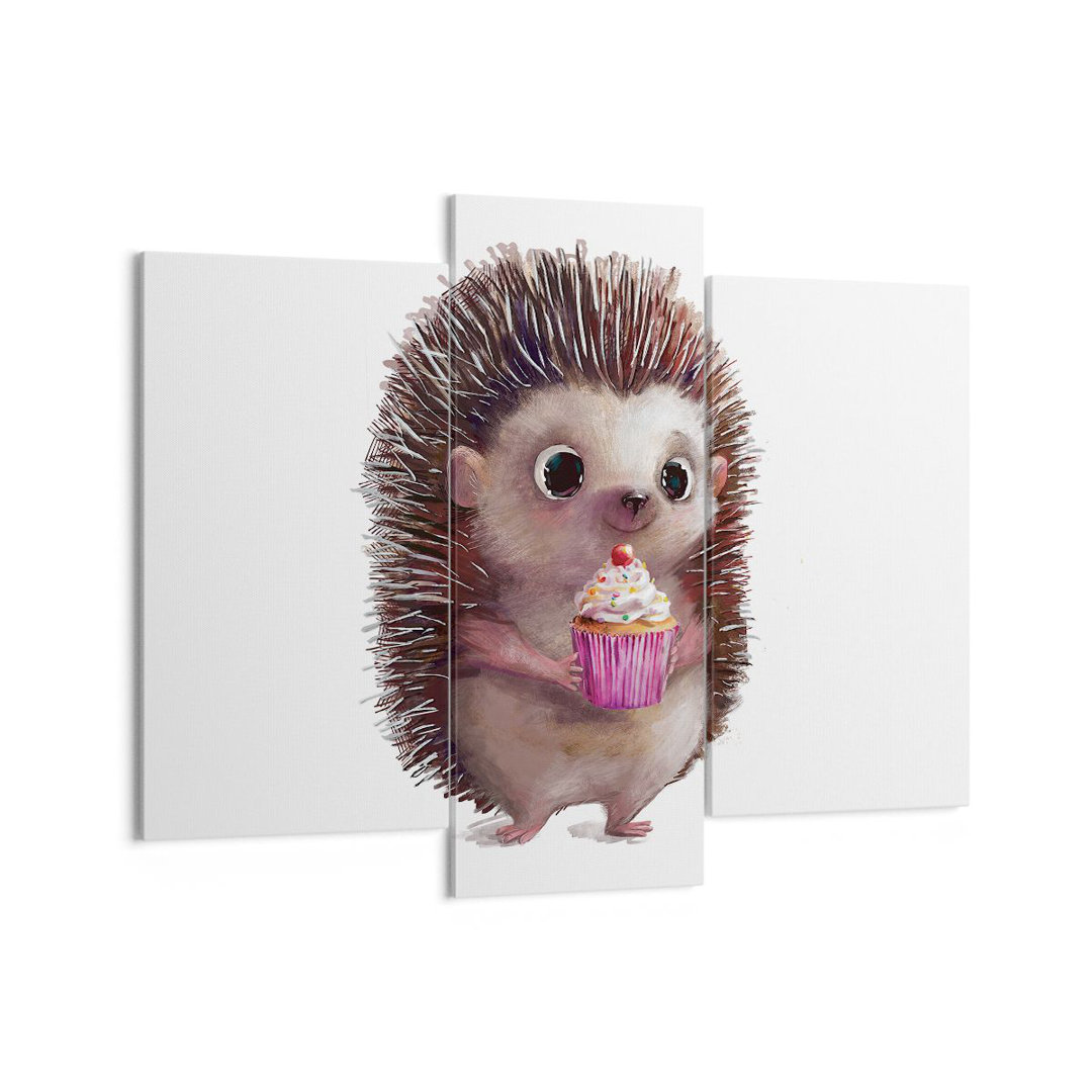 3-tlg. Leinwandbilder-Set Hedgehog Cupcake Children's