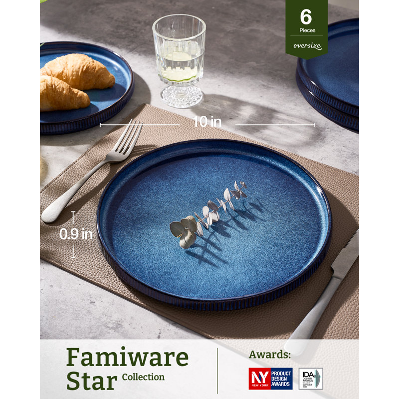Assiette plate en grès de 10 po Azal, Bleu nébuleuses