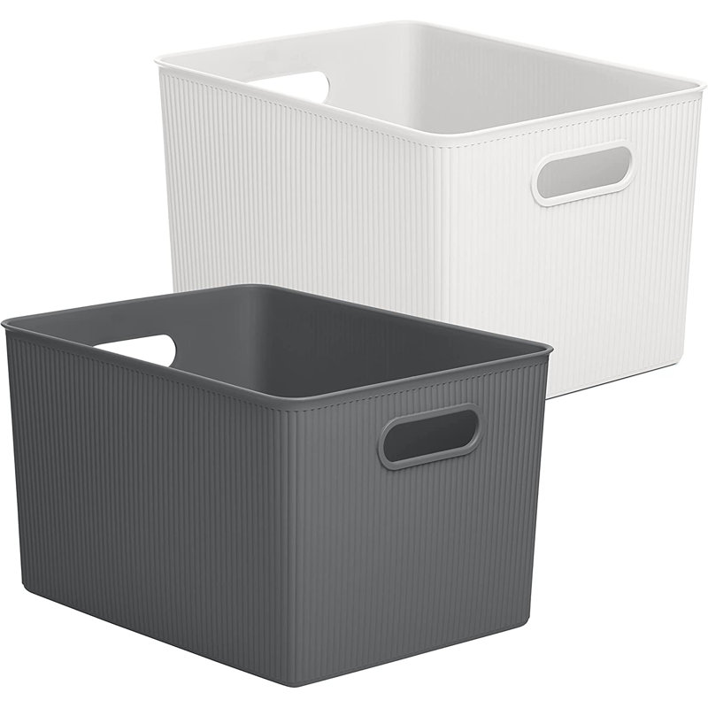 Panier en plastique nervuré, 2, Brun / blanc