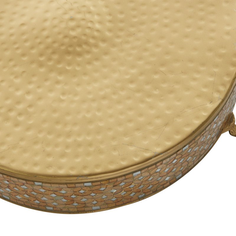 Gold Mosaic Patterned Glass and Metal Cake Stand Set of 3