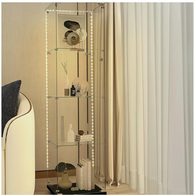 Vitrine en verre trempé, armoire à vin, armoire de rangement, classeur, plateau en verre trempé, bande lumineuse à DEL Bluetooth, avec serrure de porte, convient au salon, à la chambre à coucher, au couloir, au bureau, couleur: noir