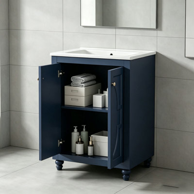 Meuble-lavabo moderne 24 po avec motif elliptique orné et charnières à fermeture douce