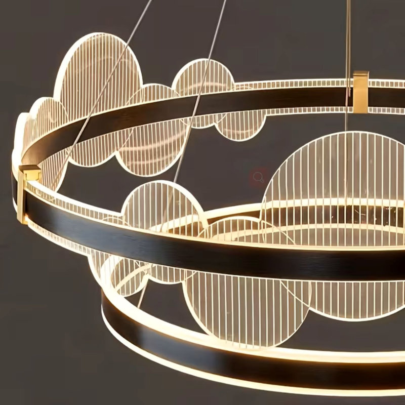Luminaire suspendu noir de 24 pouces, luminaire de plafond circulaire de luxe minimaliste (source de lumière DEL, ampoule incluse), hauteur réglable, luminaire suspendu de chambre à coucher, luminaire suspendu de salon