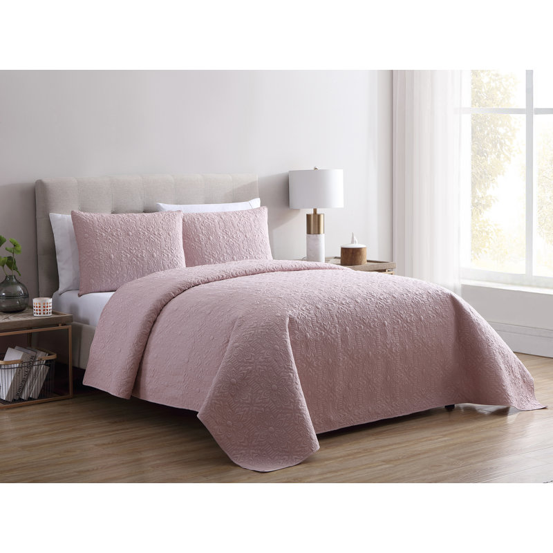 Sage Full Microfiber Embossed Floral Quilt Set