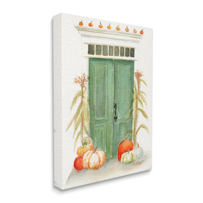 Porte d'entrée, architecture, récolte d'automne, citrouilles - reproduction d'art