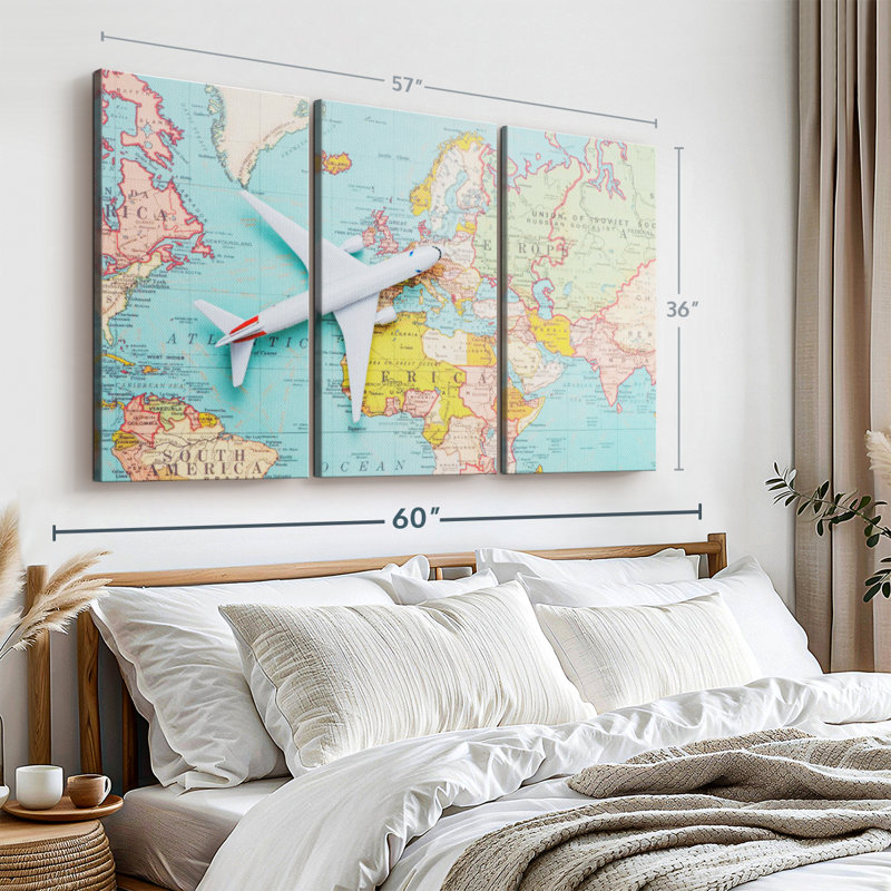 «Plane World Travel Wall Art» sur, H 36 po x l 57 po x P 1,25 po