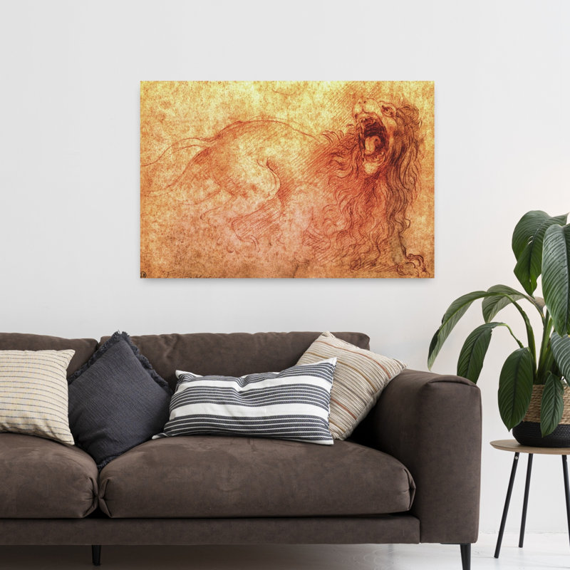 Sketch Of A Roaring Lion Classic Contemporary Lion Wall Art Print by Leonardo Da Vinci - Wrapped Canvas Print