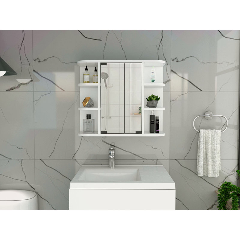 Pharmacie à 6 tablettes avec miroir, Blanc