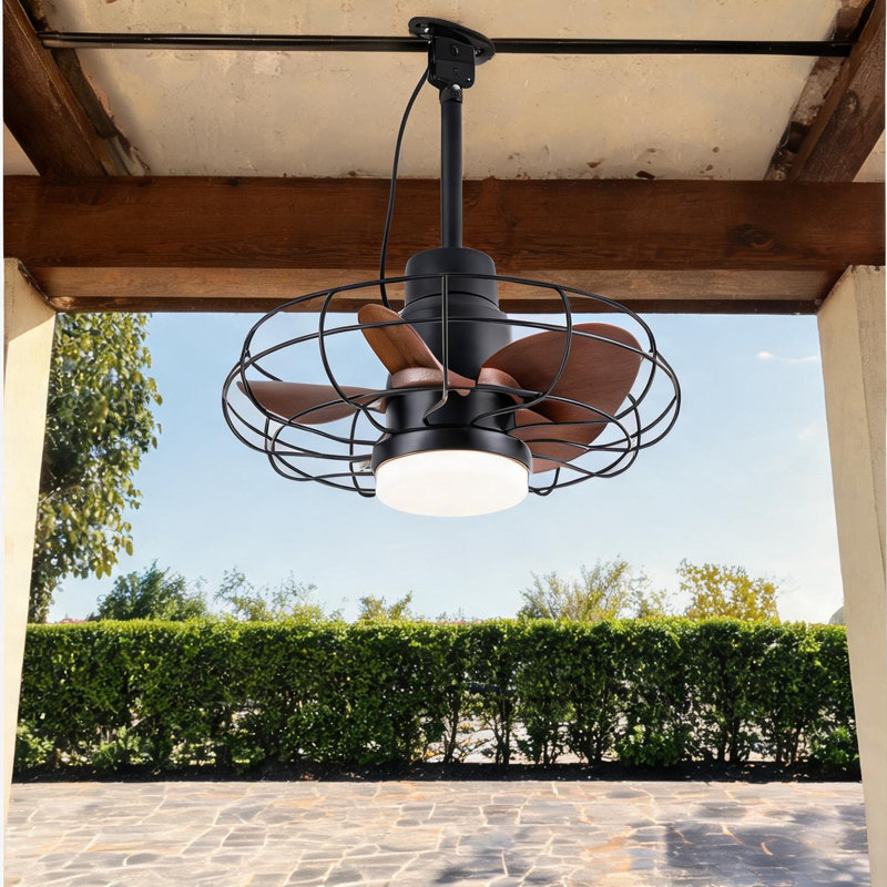Ventilateur de plafond d'extérieur en cage de 20 pouces avec lumière et télécommande, à brancher, noir élégant, homologué pour les patios, les pavillons de jardin et les pergolas