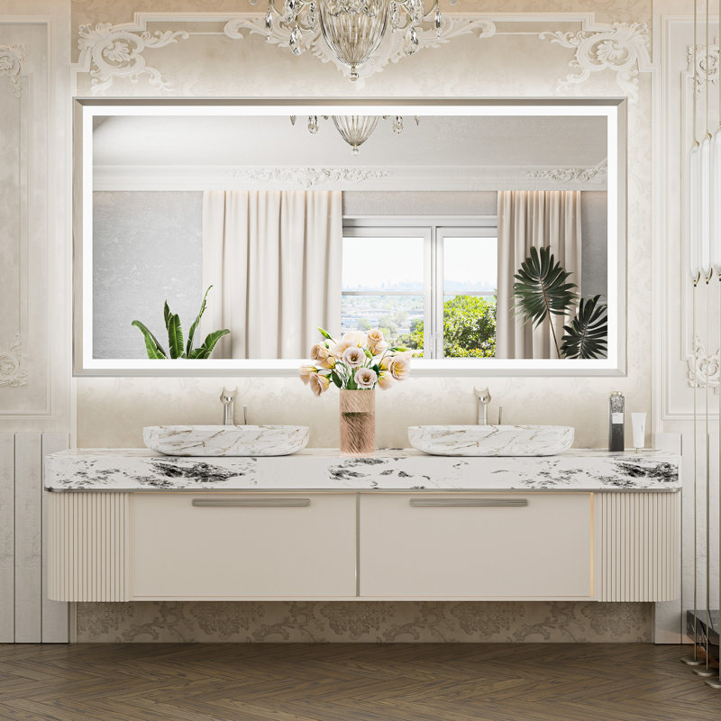 Miroir de salle de bain à DEL New Rockford, 72 po x 36 po, Rectangulaire, Nickel brossé