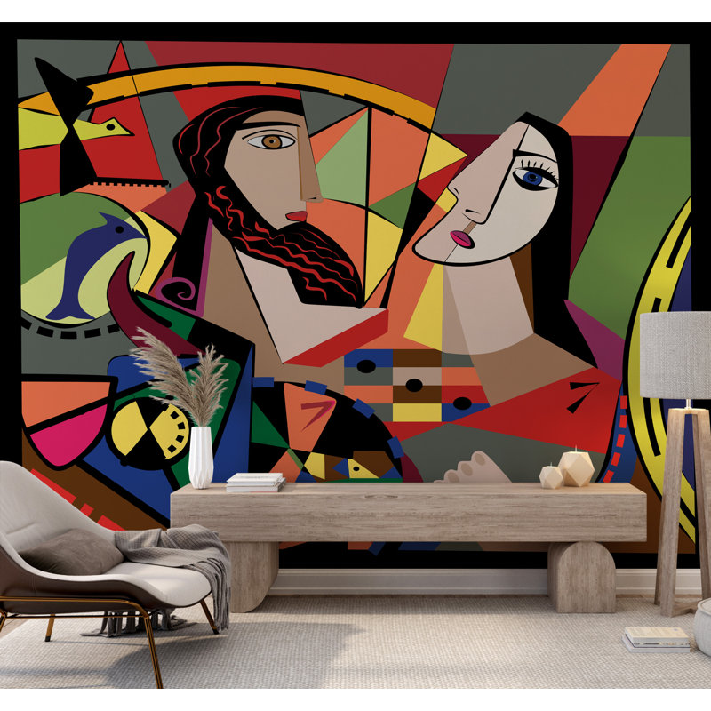 Papier peint abstrait avec cubisme abstrait, L 57 po x l 86 po