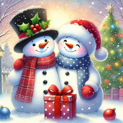 Festive Friends: Snowman Couple Canvas Wall Art