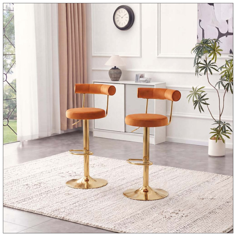Chaise de bar pivotante rembourrée en velours doux, Rusty Orange+Gold