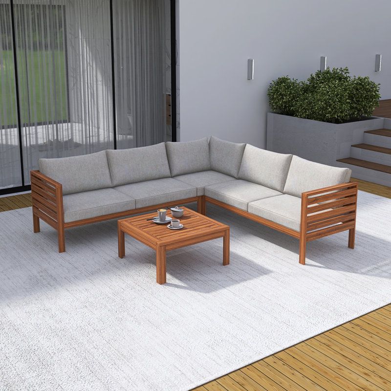 Ensemble de canapés modulaires d'extérieur en bois 4 pièces avec table 4 pièces