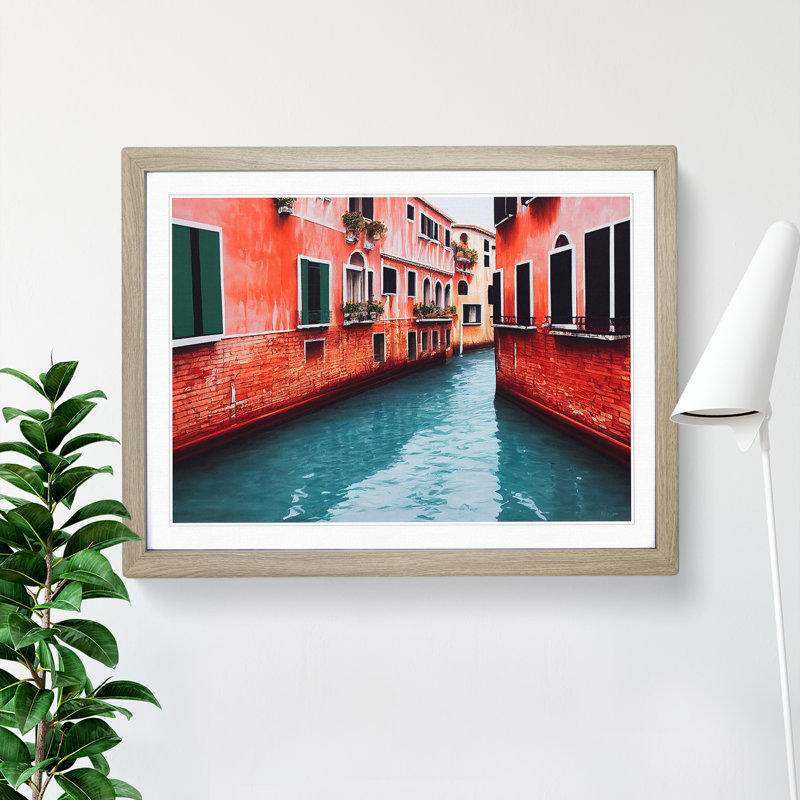 Venice Canal - Framed Print, 25cm H x 34cm W x 2cm D, Oak